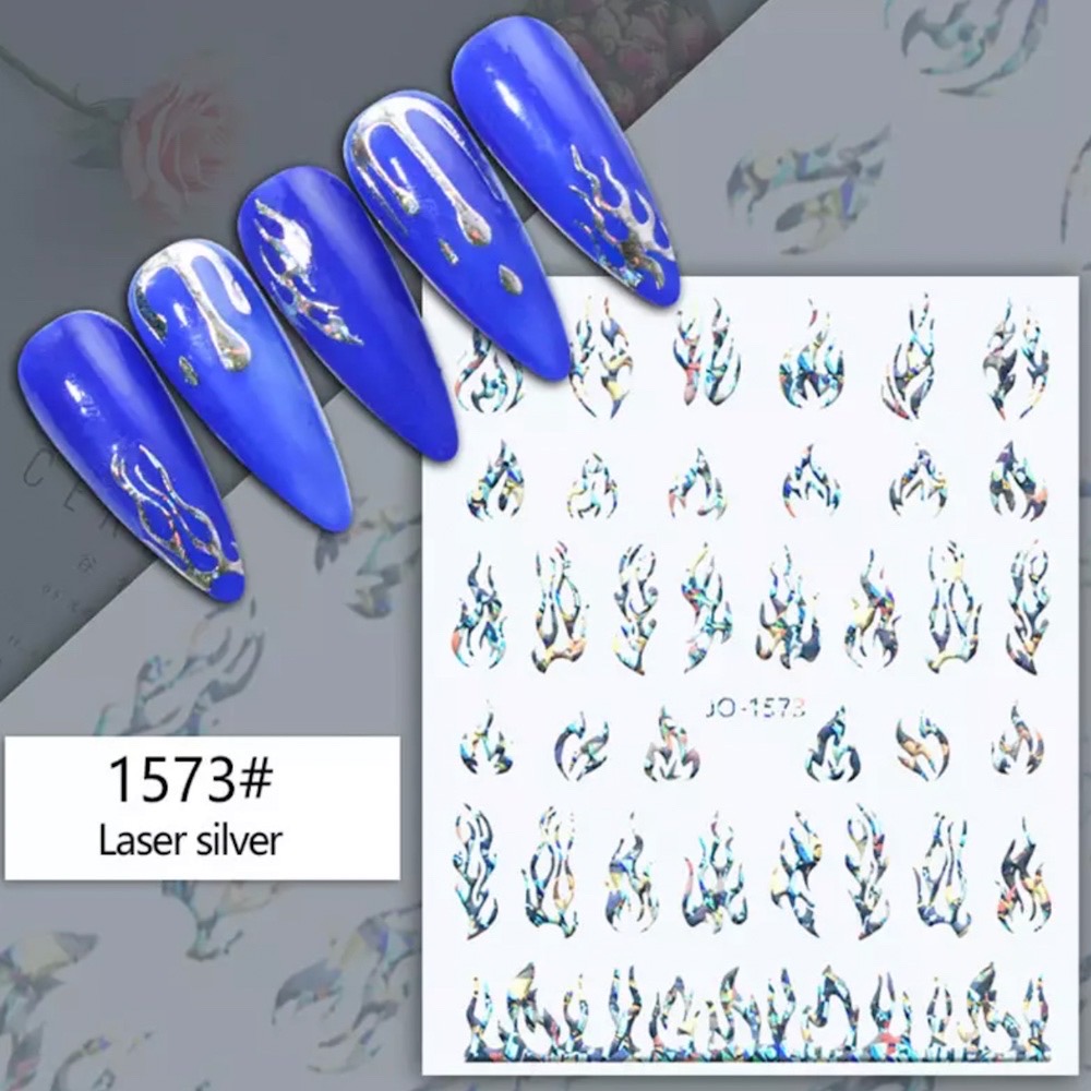 Neglestickers flammer sølv laser