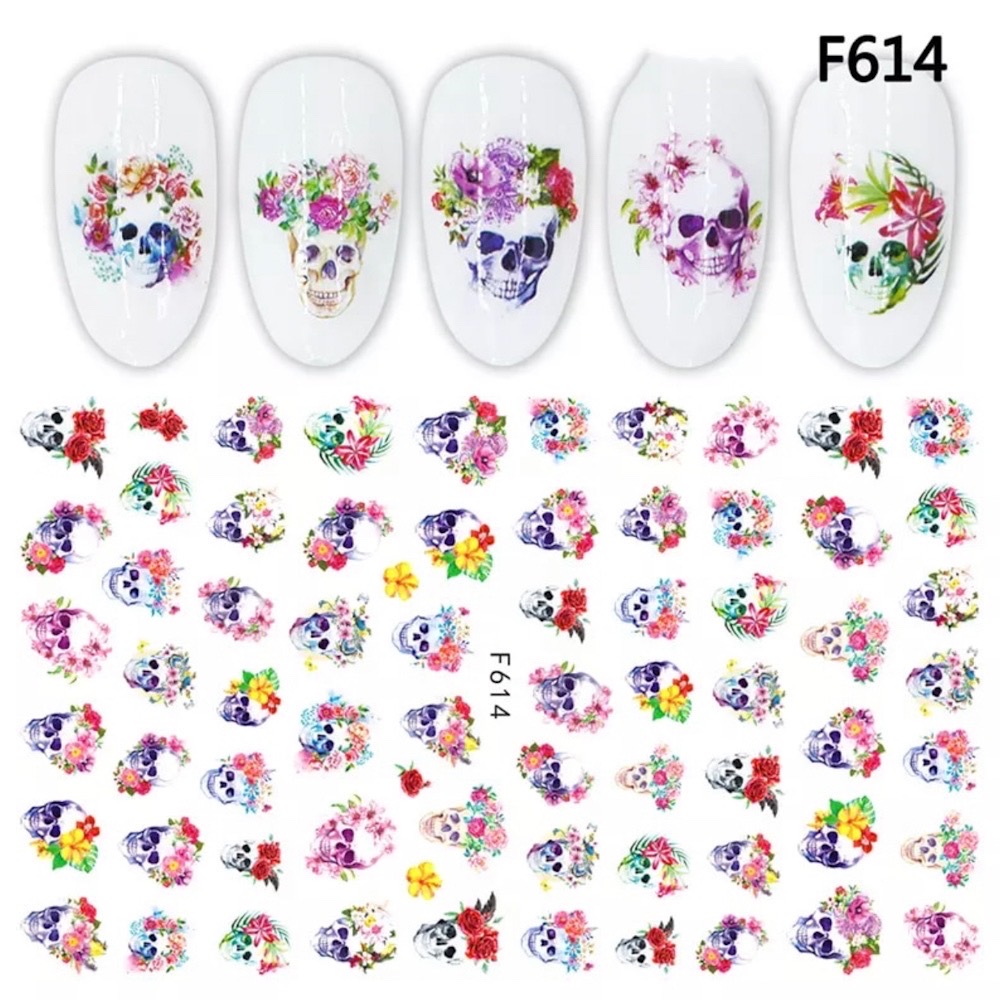 Neglestickers skaller med blomster