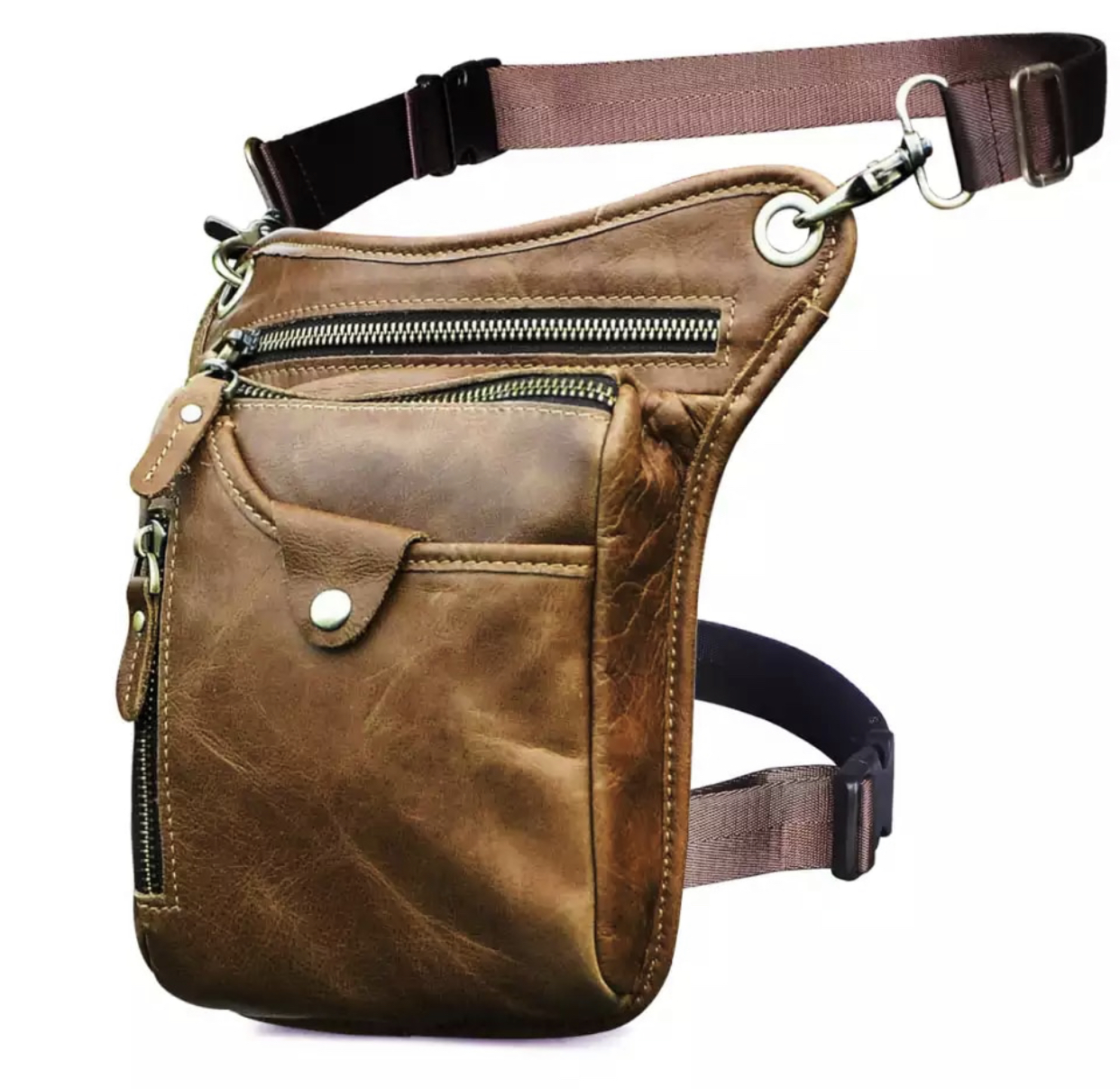 Hofteveske i skinn - Lys brun