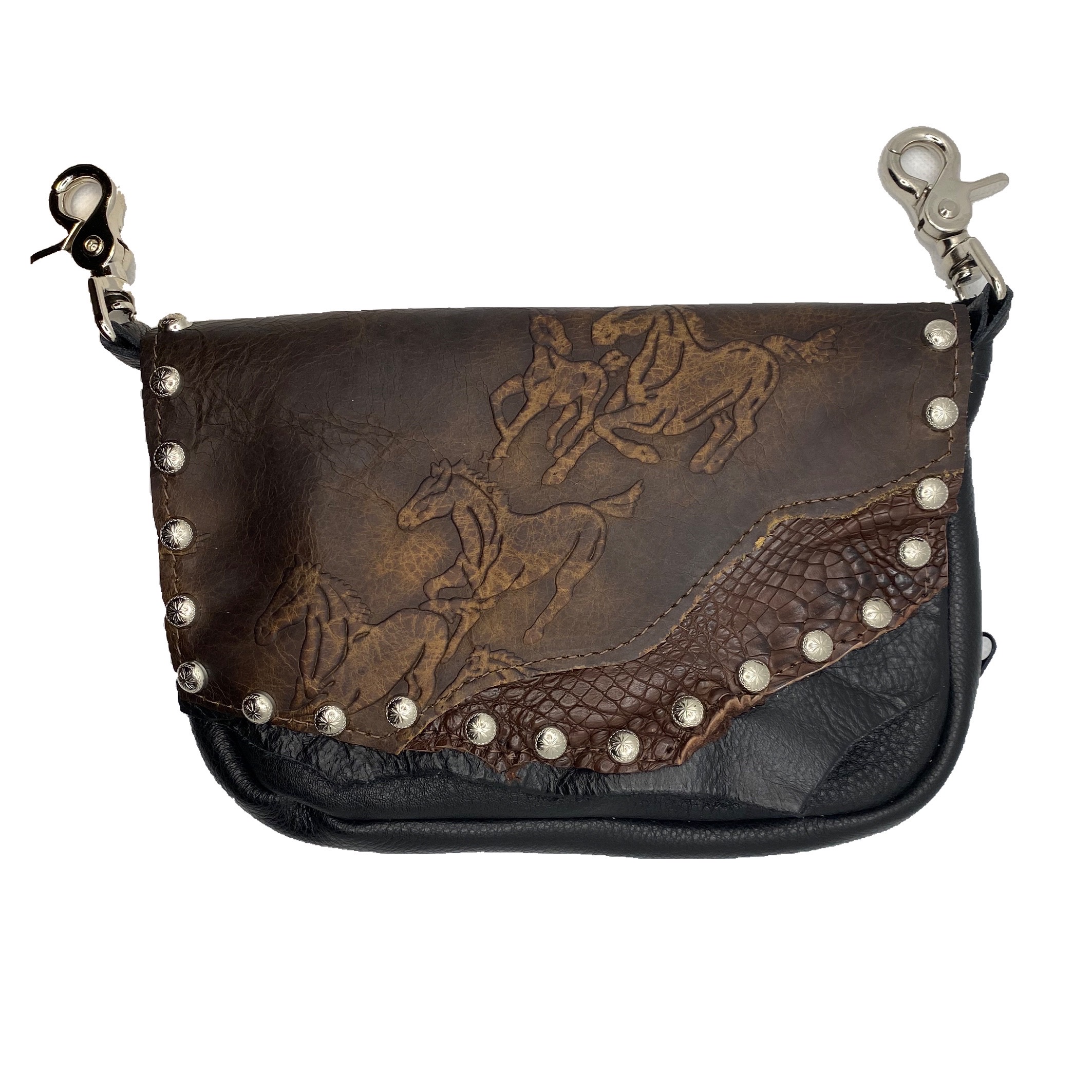 Hofteveske i brunt skinn villhester