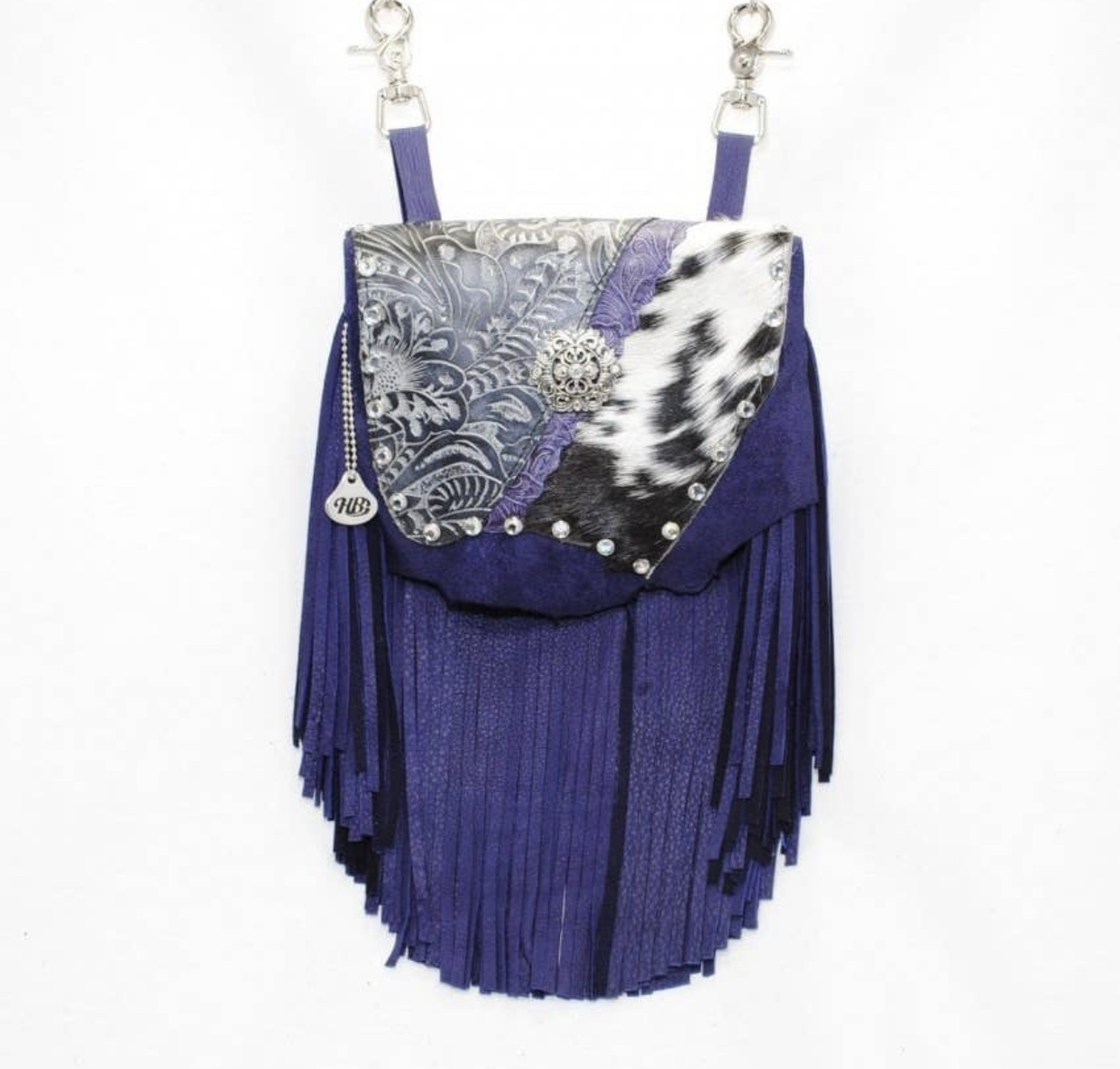 Hofteveske med lilla frynser