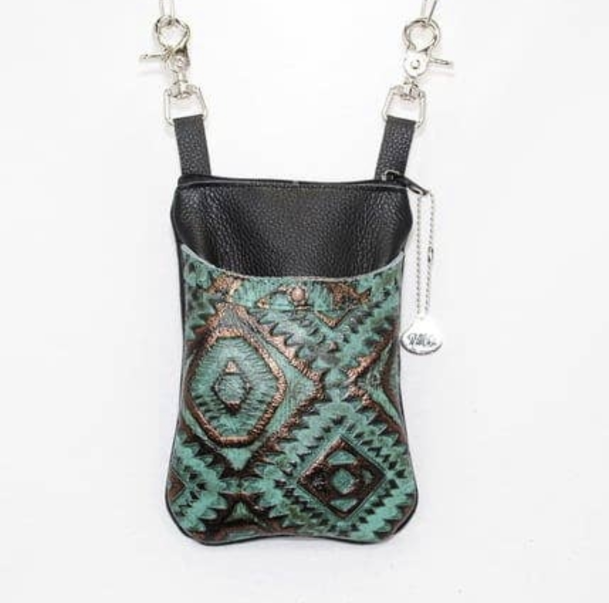 Hofteveske mobil - sjøgrønn preget