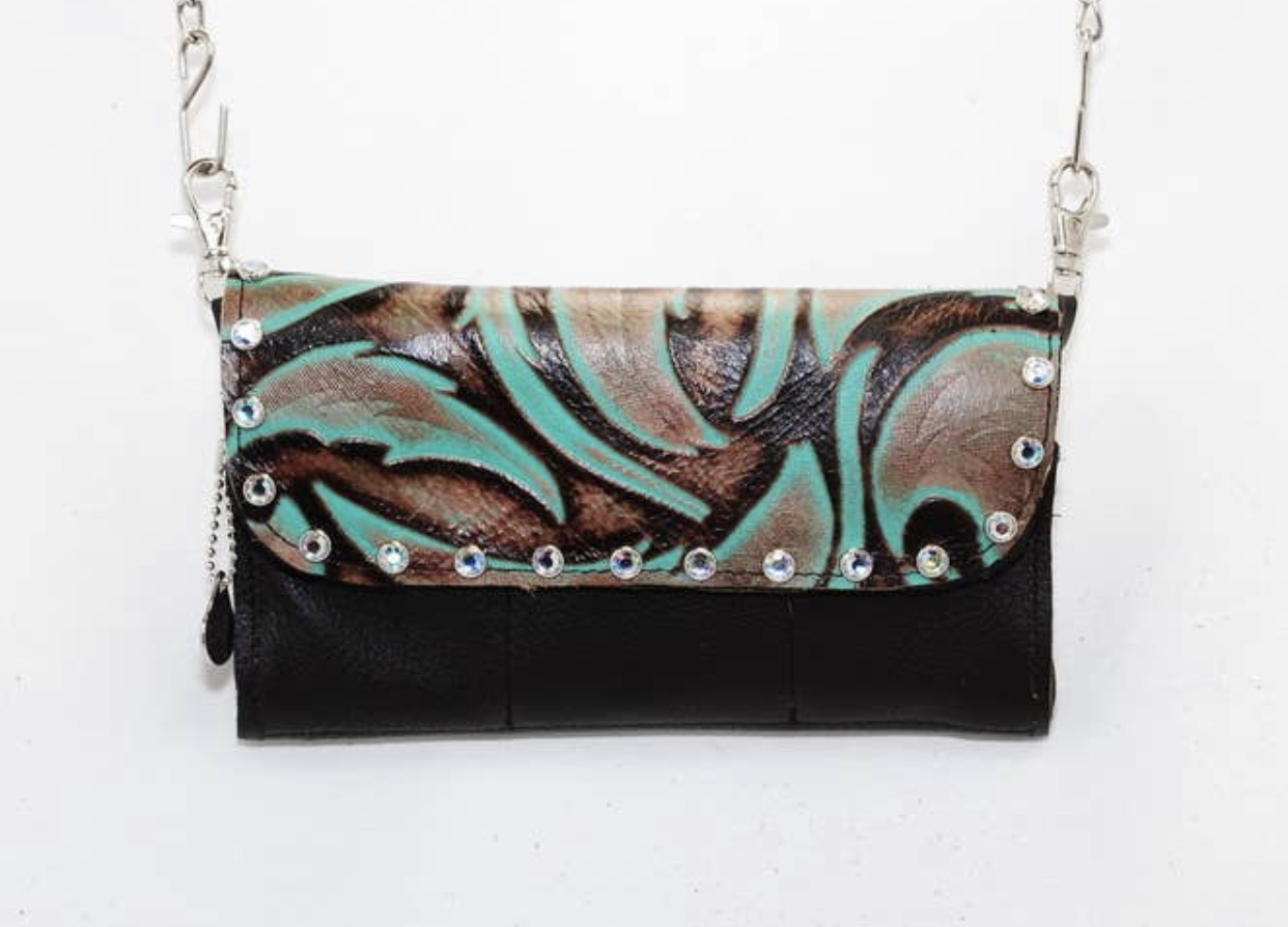 Hofteveske clutch med sjøgrønne detaljer