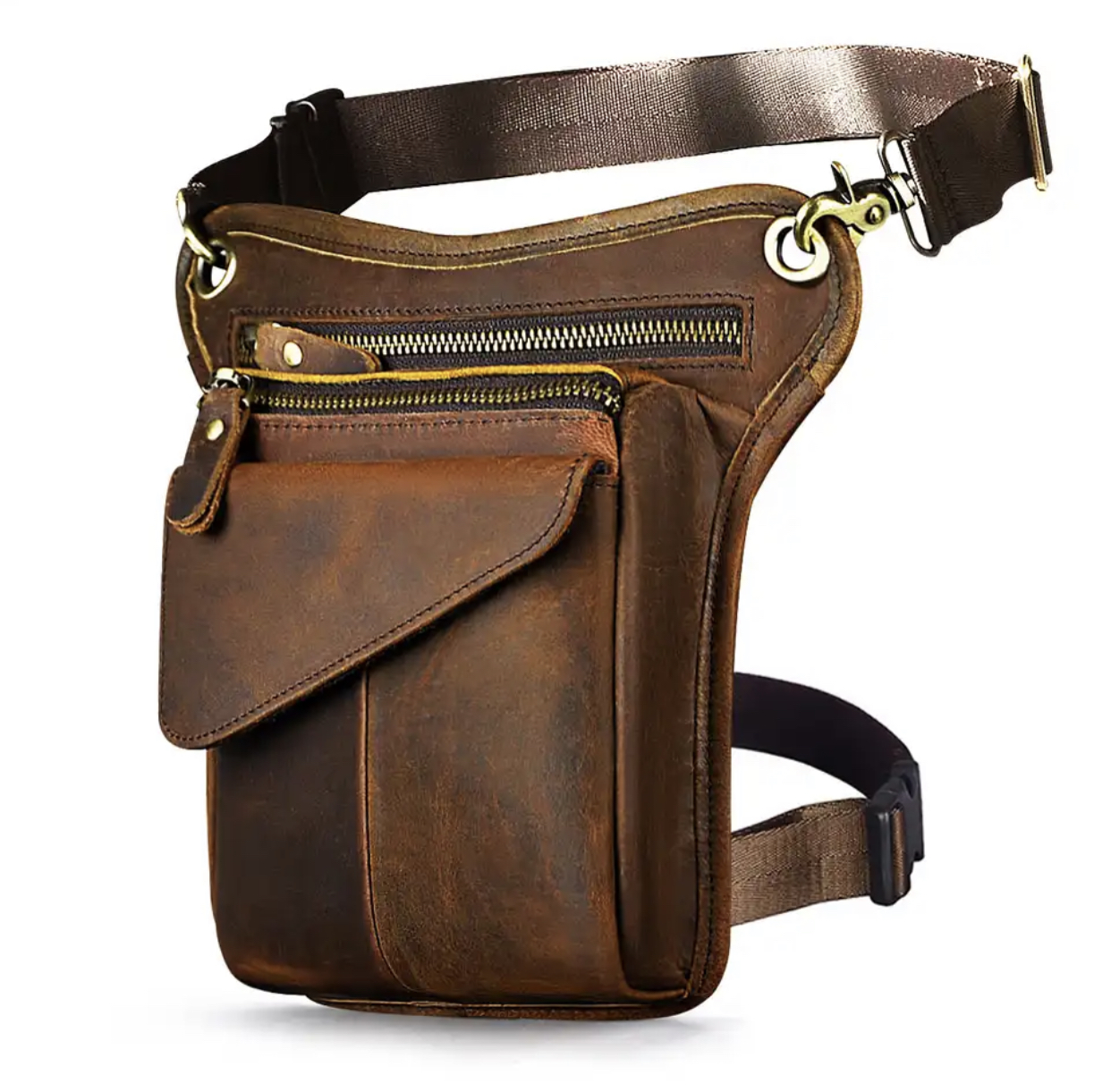 Hofteveske brun stor klaff