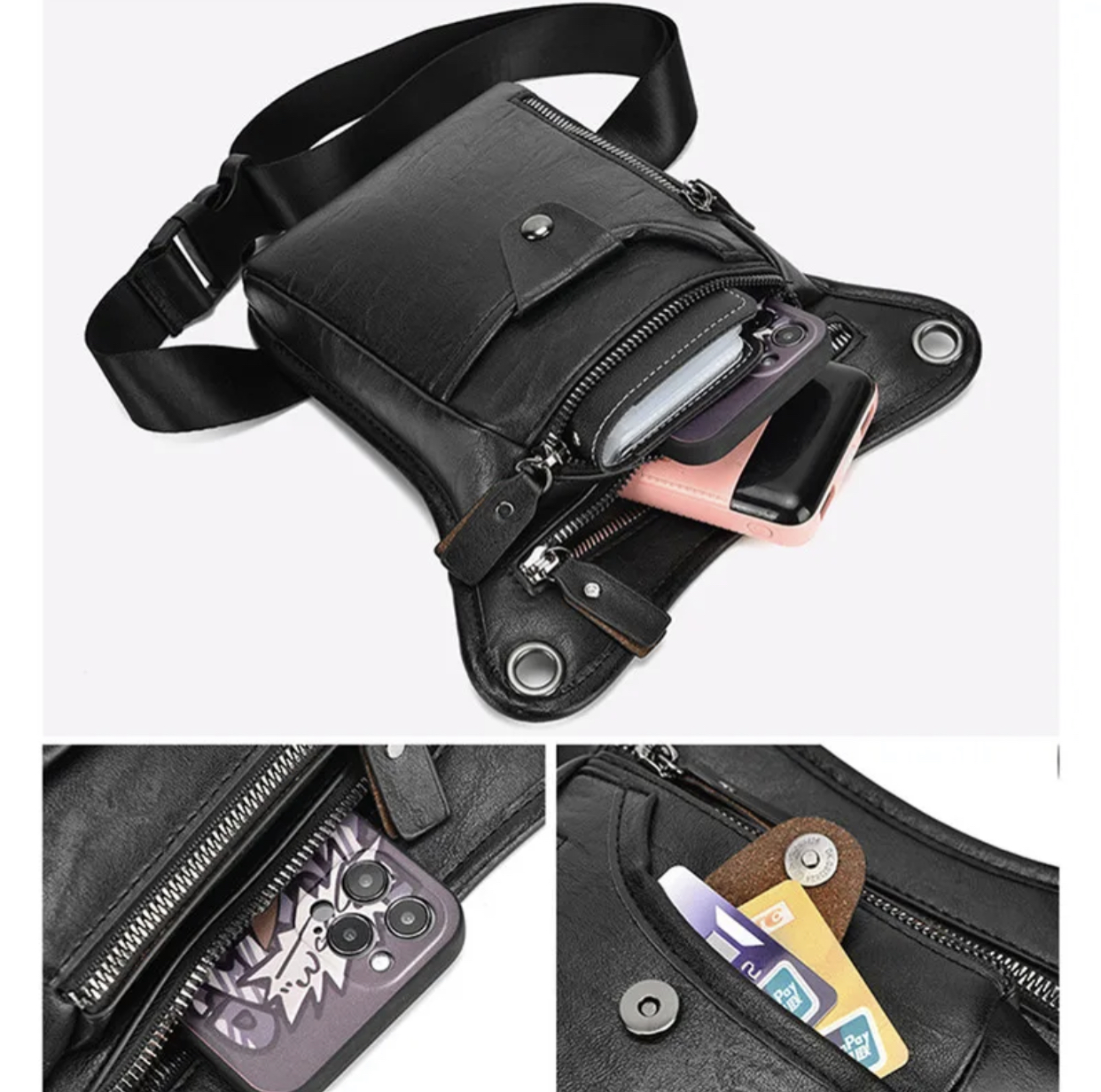 Hofteveske i PU skinn svart