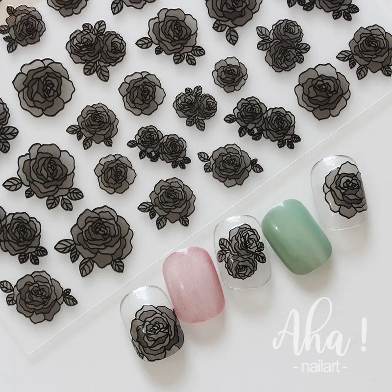 Neglestickers svart rose