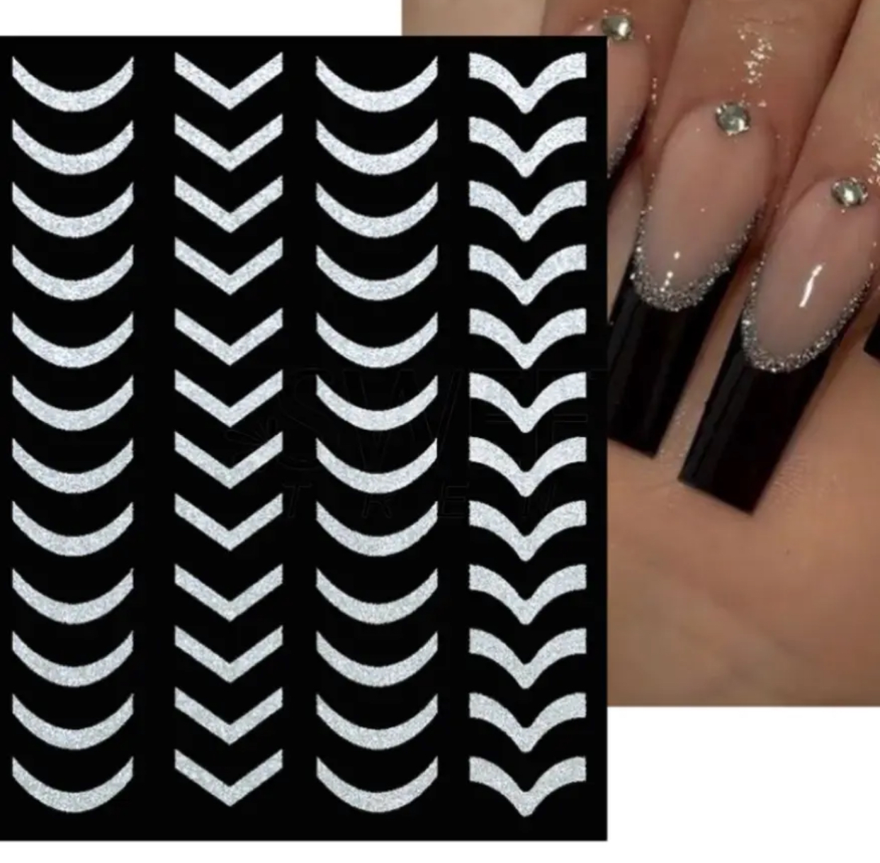 Neglestickers Glitterstriper Sølv